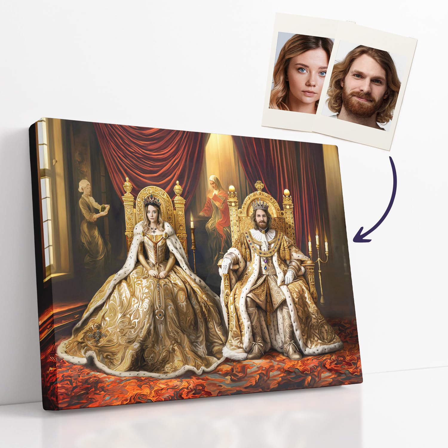 Turn Me Royal Custom Couple Portrait from Your Photo, Canvas Wall Art as Personalized Gift for Couple, Turn them into Royalty (The Golden Royals, 16" x 12")