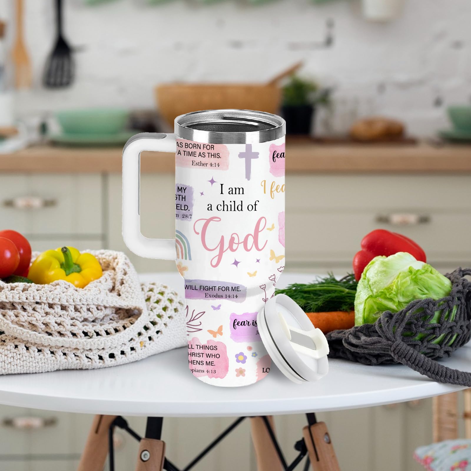 HYMONA Christian Gifts for Women Coffee Tumbler 40Oz - I Am A Child of God Gifts Cups, Inspirational Religious Gifts for Women, Baptism Confirmation Gifts, Catholic Spiritual Faith Bible Verse Gifts