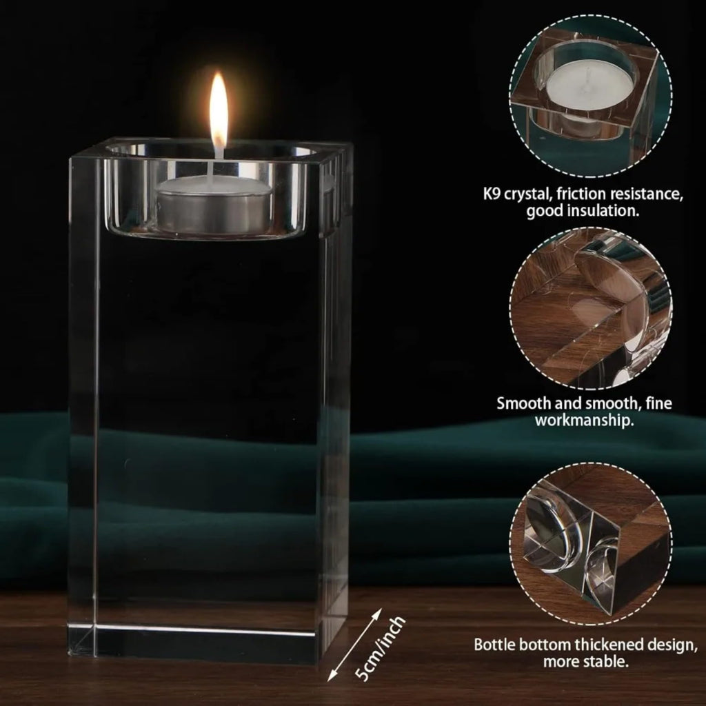 Custom Personalized 3D Laser Engraved Photo Picture K9 Crystal Candle Holder Stand Personalized Photo Engraved Crystal Candelabra (5x5x8cm)