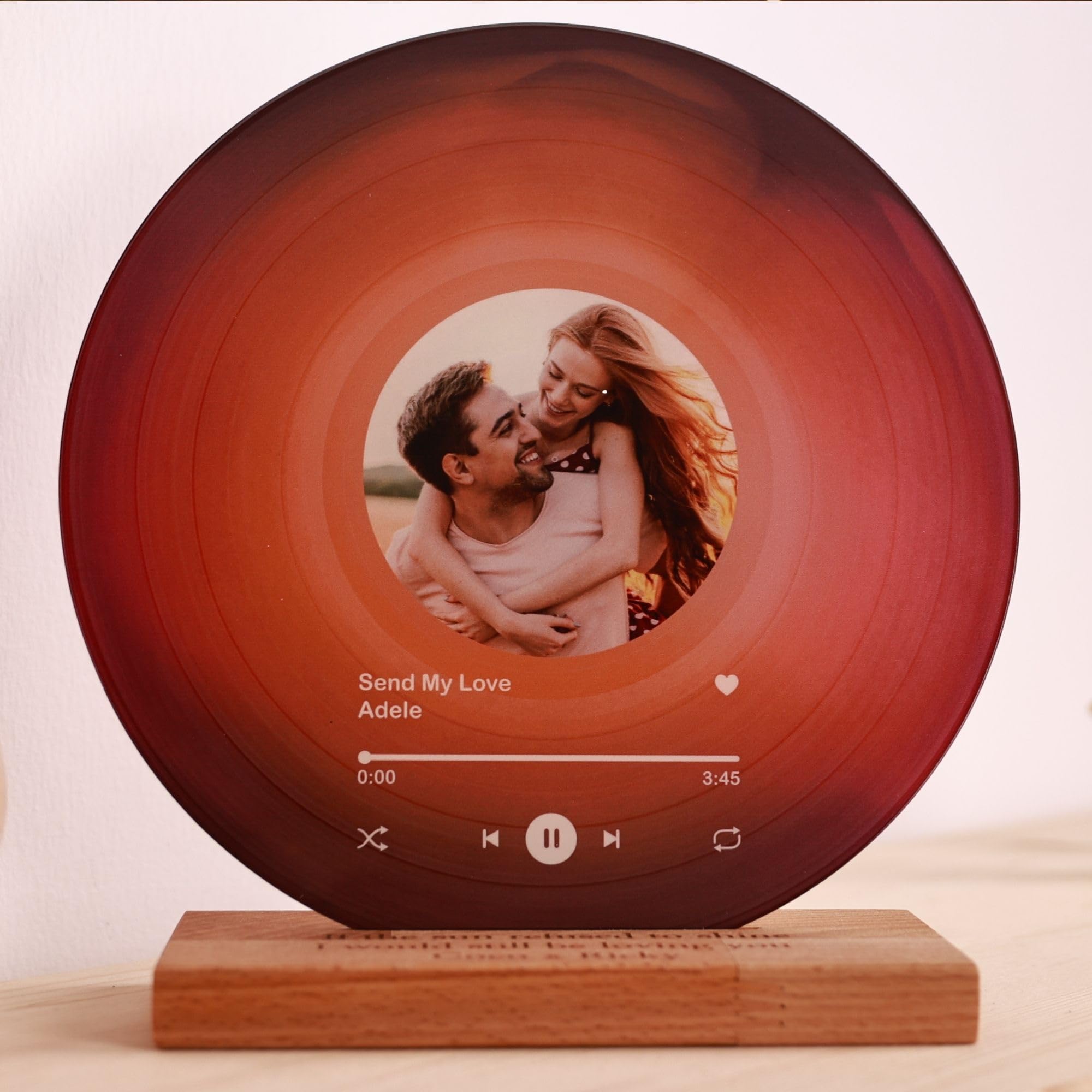 Personalized Vinyl Record with Photo - Custom Acrylic Song Plaque - Unique Gifts for Anniversary, Wedding, Birthday, Valentine’s Day - Decorative Music Home Decor for Couples PLQ0028 (Flame Red)