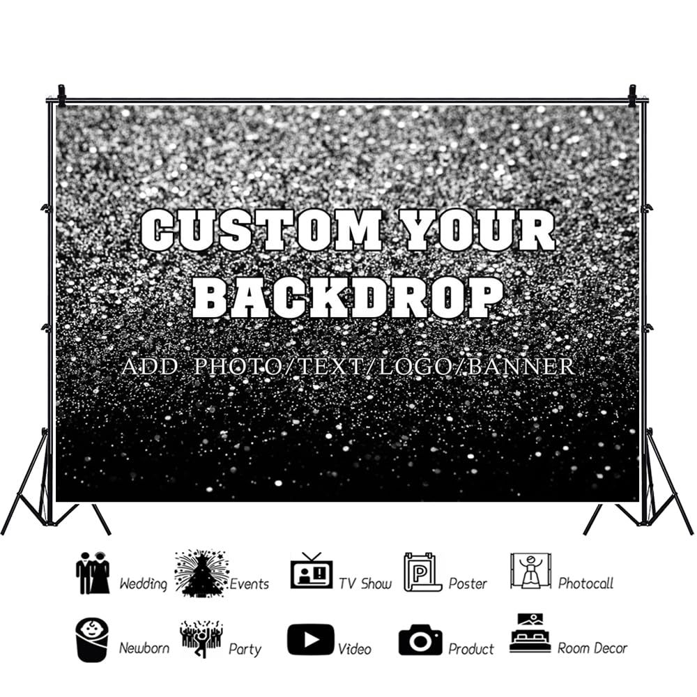 Leowefowa 7x5ft Custom Image Background Personalized Backdrop Customized Vinyl Backdrop with Pictures Photo Text Custom Banner Supplies Background for Baby Shower Birthday Party Decor