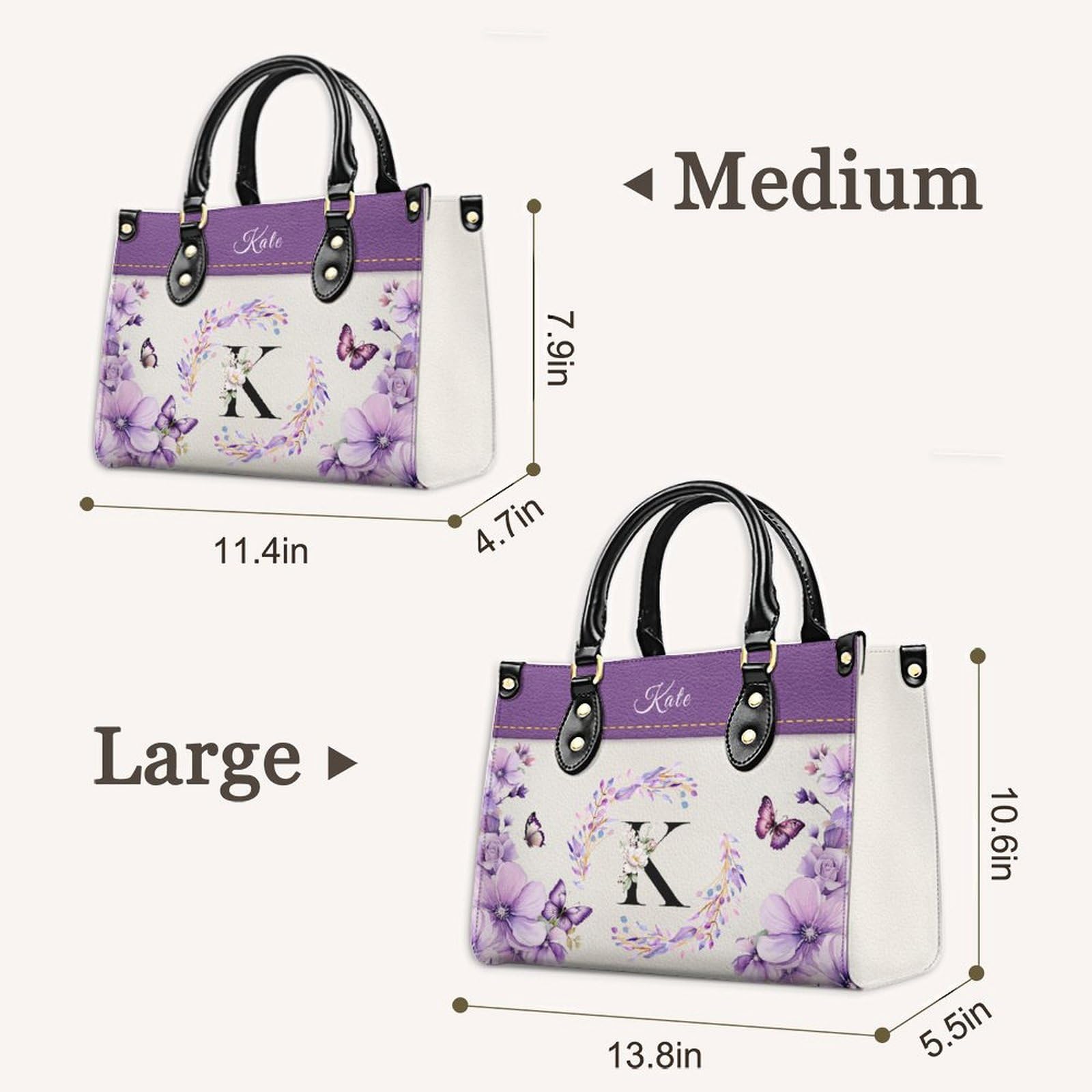 Personalized Monogrammed Womens Handbags - Medium Top-handle with Shoulder Strap - Aesthetic Handbag with Zipper