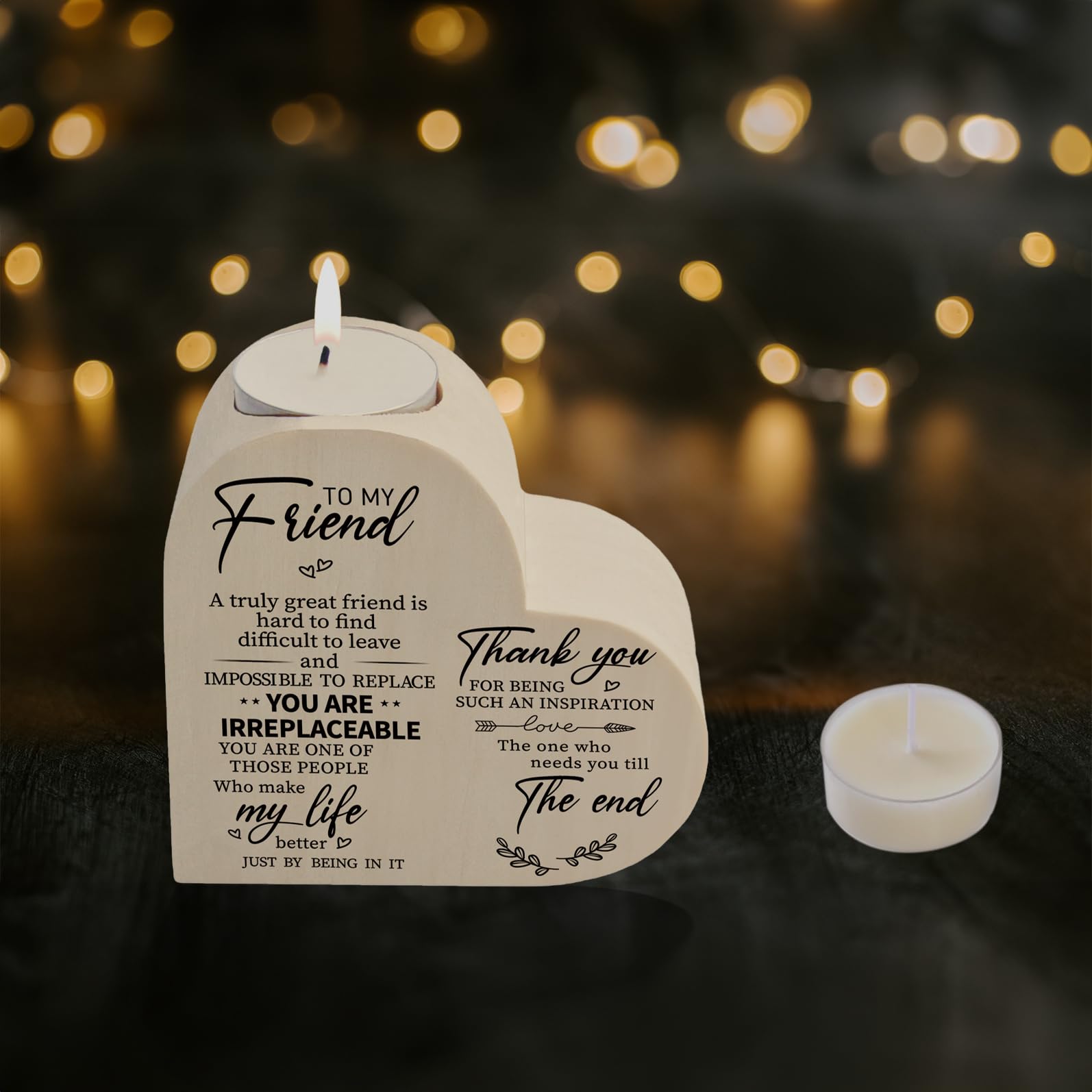 Wooden Candle Holders-to My Friend,You are IRREPLACEABLE, Thank You for Being My Unbiological Sister.Women Female Girl Friends Personalized Custom Friendship Birthday Gift