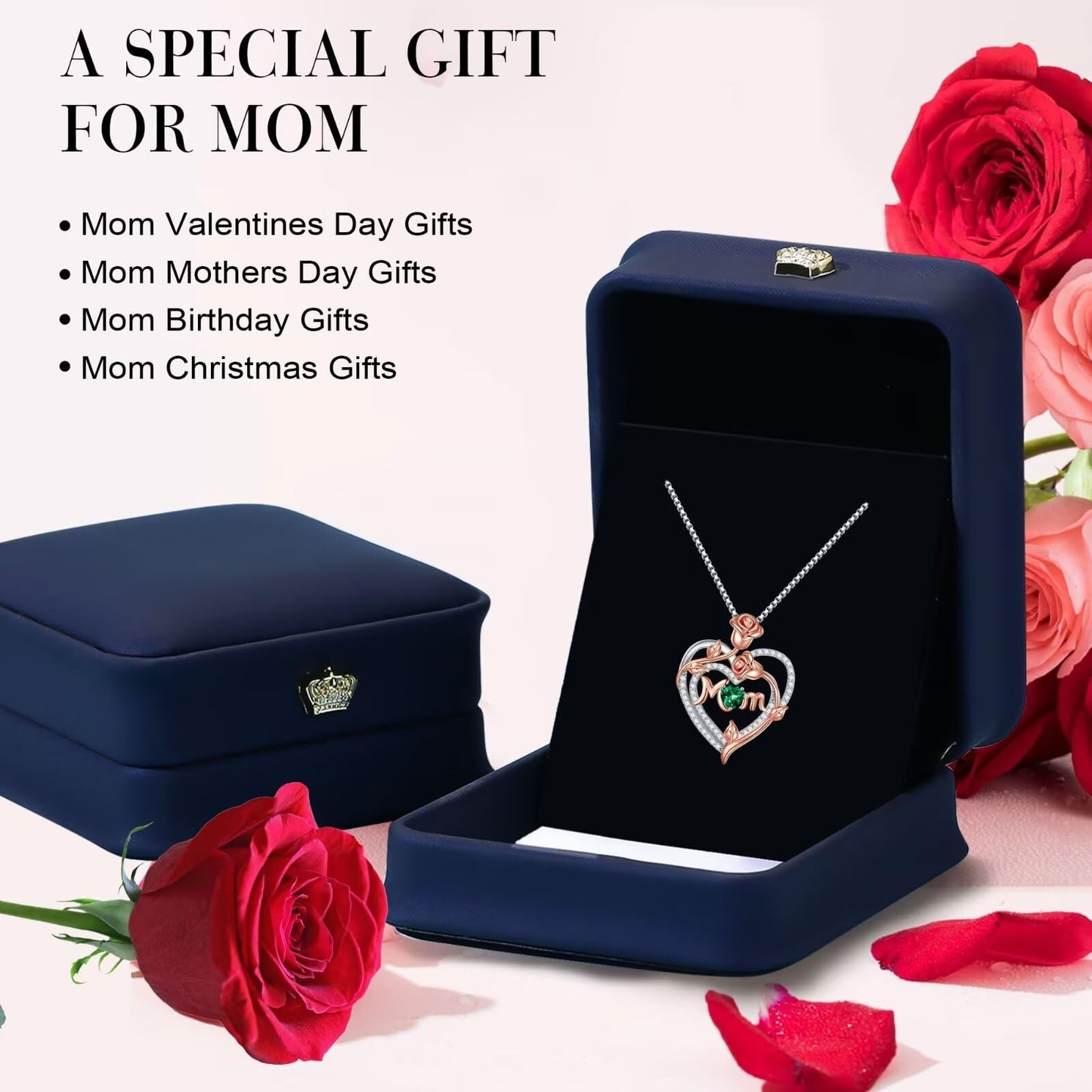 Iefil Mothers Day Gifts for Mom - Mom Birthday Gifts, Mom Necklace, New Mom/Bonus Mom/Mother in law Mothers Day Gifts, Jewelry Gifts for Mom | Emerald Necklace, May Birthstone Jewelry