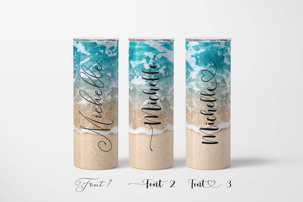 Beach Tumbler | Personalized Tumblers With Name | 20oz Stainless Steel Tumblers | Bridesmaid Gifts | Travel Cup | Custom Tumbler | Personalized Gifts | Beach | Custom Cups