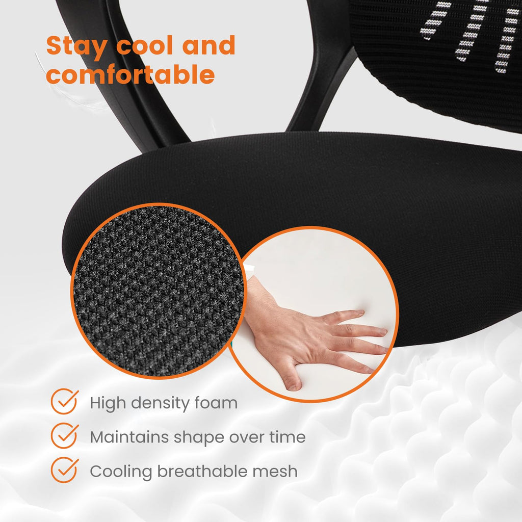 Sweetcrispy Office Computer Desk Managerial Executive Chair, Ergonomic Mid-Back Mesh Swivel Rolling Work with Wheels, Comfortable Lumbar Support, Comfy Arms for Home,Bedroom,Study,Student,Black