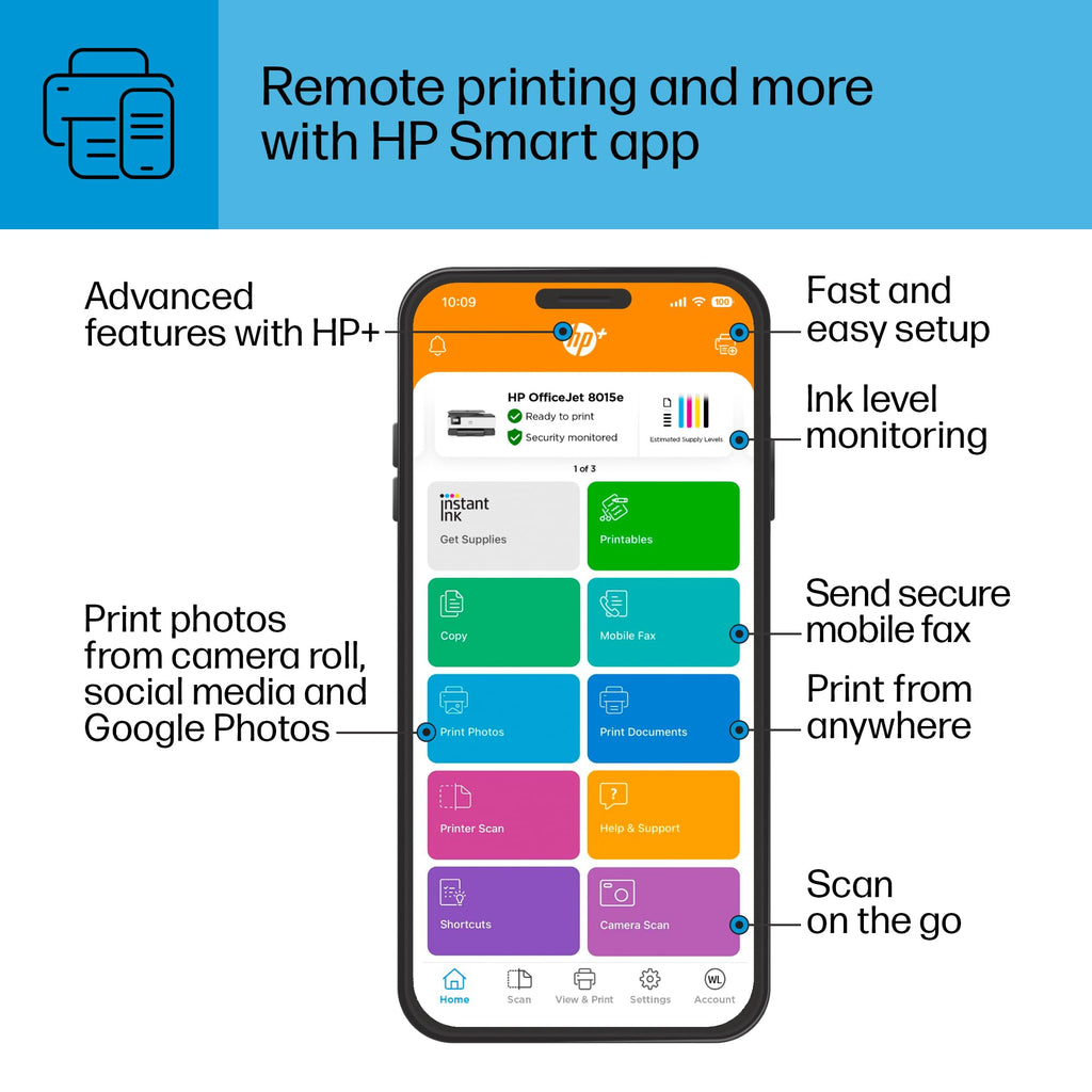 HP OfficeJet 8015e Wireless Color All-in-One Printer, 6 months of Instant Ink included