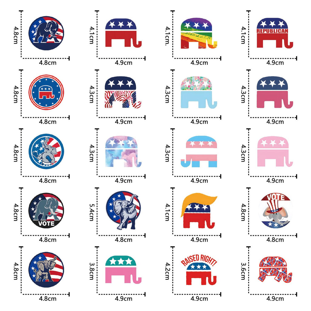 60pcs Republican Elephant Sticker Political Stickers, Waterproof Vinyl Sticker Decals, for Kids Girls Boys Teens Adults for Water Bottles Laptop Suitcase for Birthday Party Supplies Decoration Favors