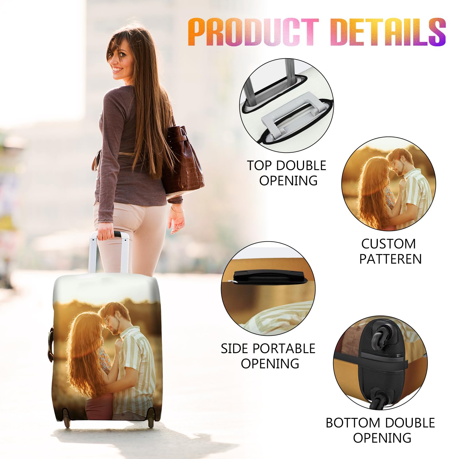 ELESTONE Custom Luggage Cover for 18-32 Inch Suitcase, Personalized Luggage Cover Design Your Name Photo Text LOGO, Double Sided Design, Customized Washable Travel Suitcase Cover (Photo, XL)