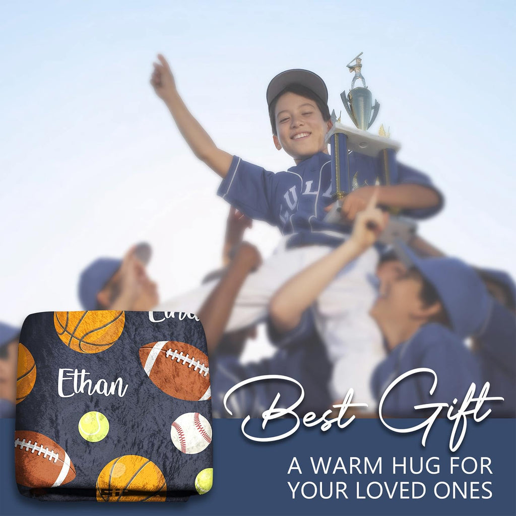 CZZDERAM Baby Boy Personalized Blanket Sports,Customized Sport Baby Blanket with Name,Ball Toddler Blanket,Customezed Birthday for Girl Boy Teens, Baby Shower Newborn Gifts