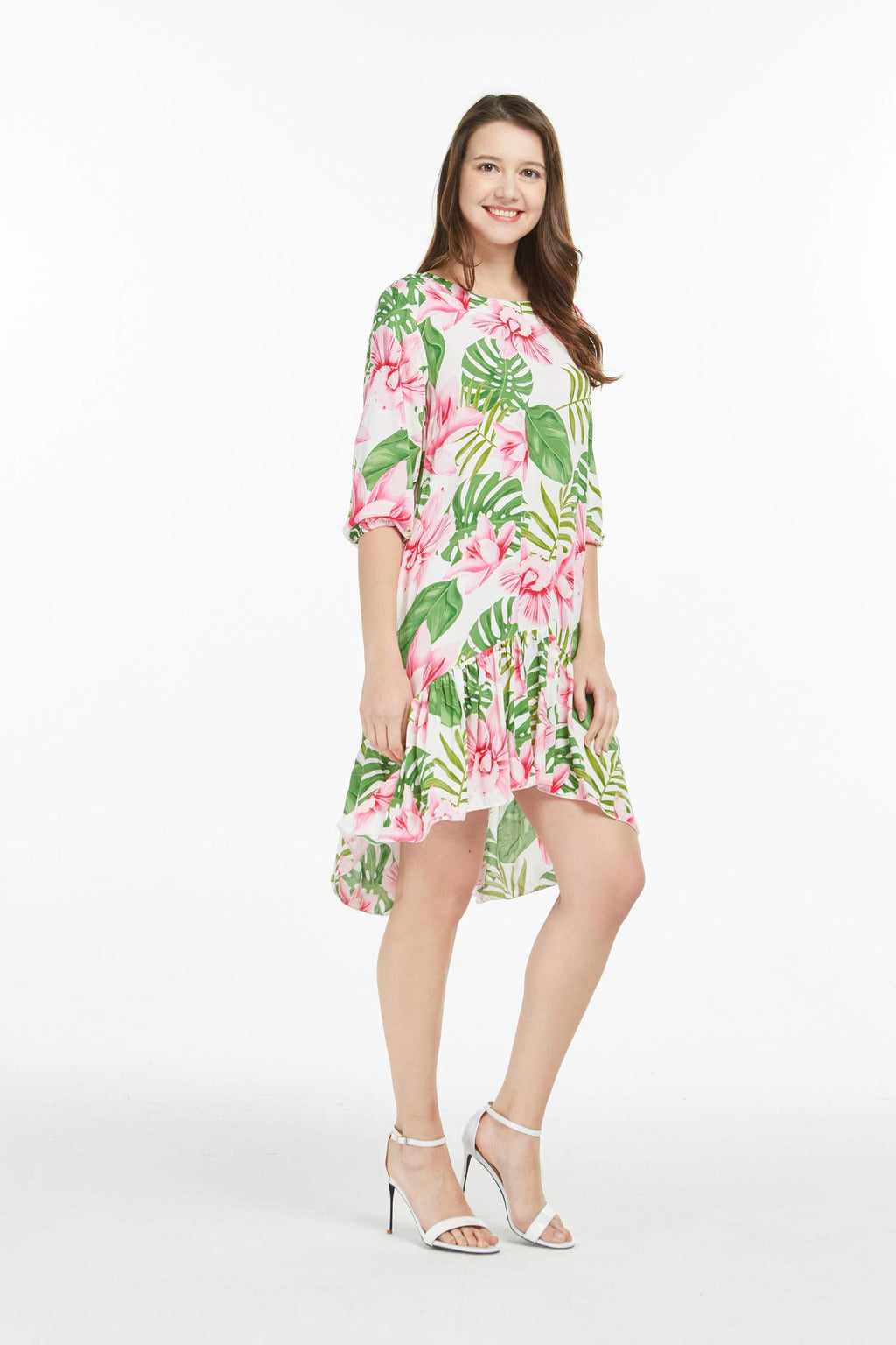 Matchable Family Hawaiian Luau 3/4 Sleeve Dress, Lotus and Orchid, Women, Small