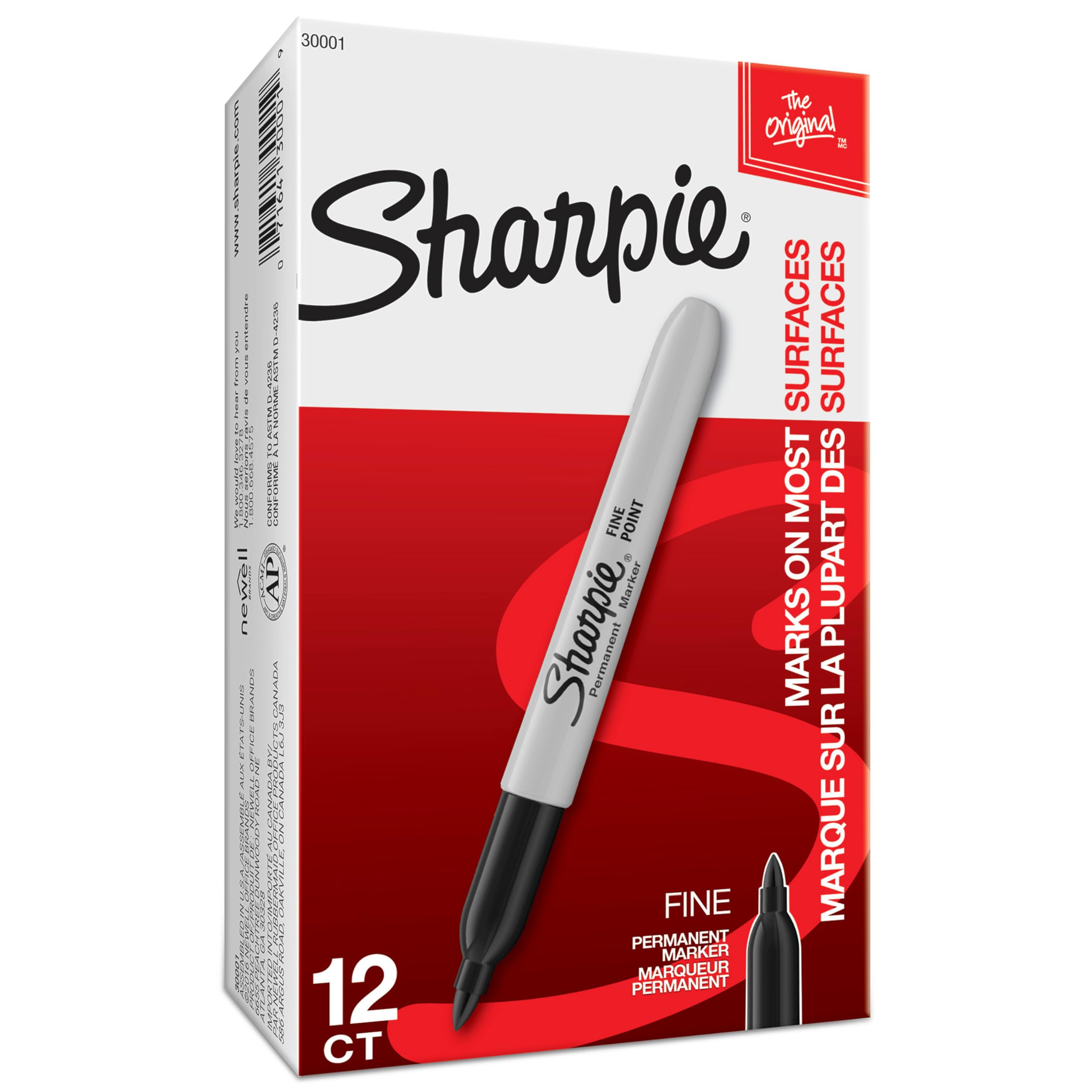 Sharpie Permanent Markers Set, Quick Drying And Fade Resistant Fine Point Marker For Wood, Plastic, Paper, Metal, And More, Drawing, Coloring, And Poster Marker , Black, 12 Count