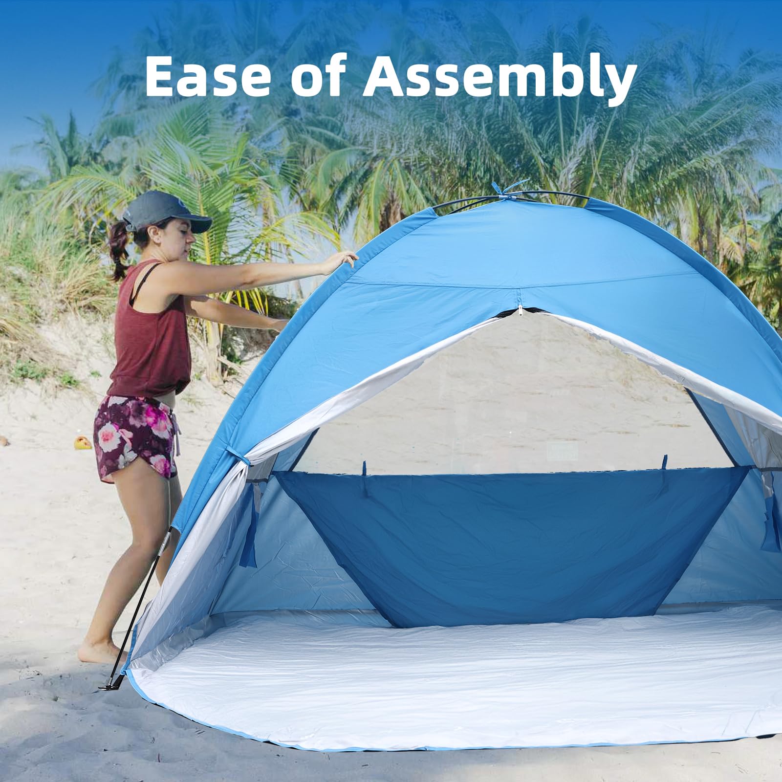 COVACURE Beach Tent Sun Shelter - Large Easy Setup Beach Tent, UPF 50+ UV Waterproof Lightweight Beach Shade Tent for 3-4 Person, Outdoor Tent for Beach, Camping, Fishing
