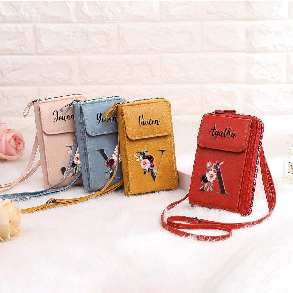 Mini Crossbody Bags for Women Custom Name Small Purse Personalized Initial Womens Crossbody Wallet Cellphone Purse (Pink)