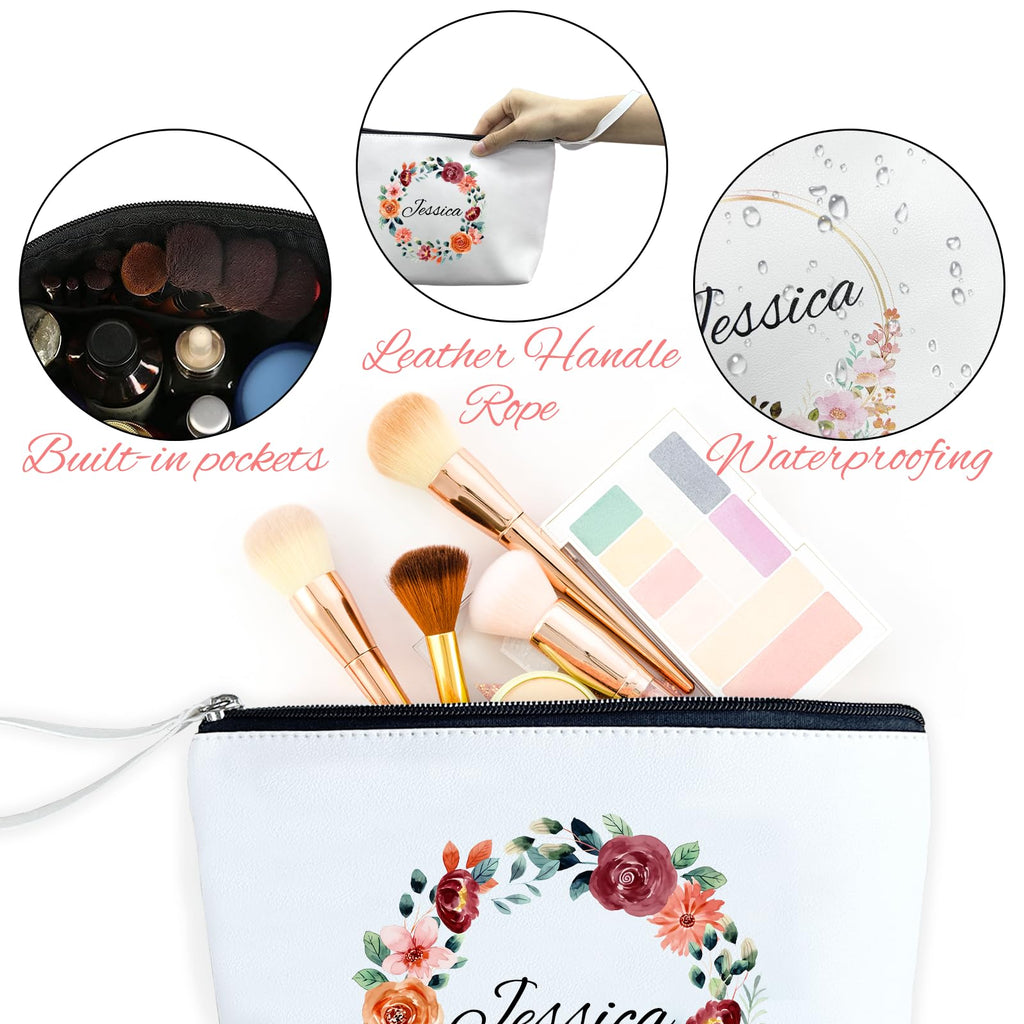 ubmpj Personalized Makeup Bag PU Leather Waterproof Custom Monogrammed Cosmetic Bag with Inner Pocket Gift for Wedding Birthday Christmas Bride Bridesmaid Friends