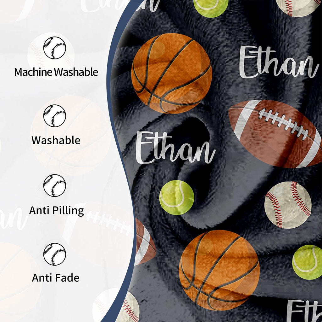 CZZDERAM Baby Boy Personalized Blanket Sports,Customized Sport Baby Blanket with Name,Ball Toddler Blanket,Customezed Birthday for Girl Boy Teens, Baby Shower Newborn Gifts