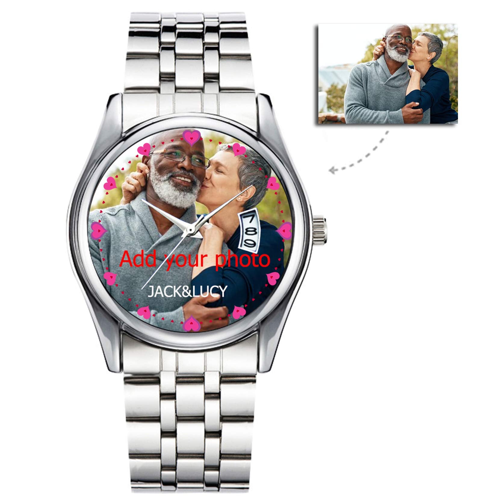 GIRLSIGHT Personalized Watch Custom Watches with Photo Picture Watch for Men, Personalized Fathers Family Women Mens Couples Gift for Husband Or Dad 001