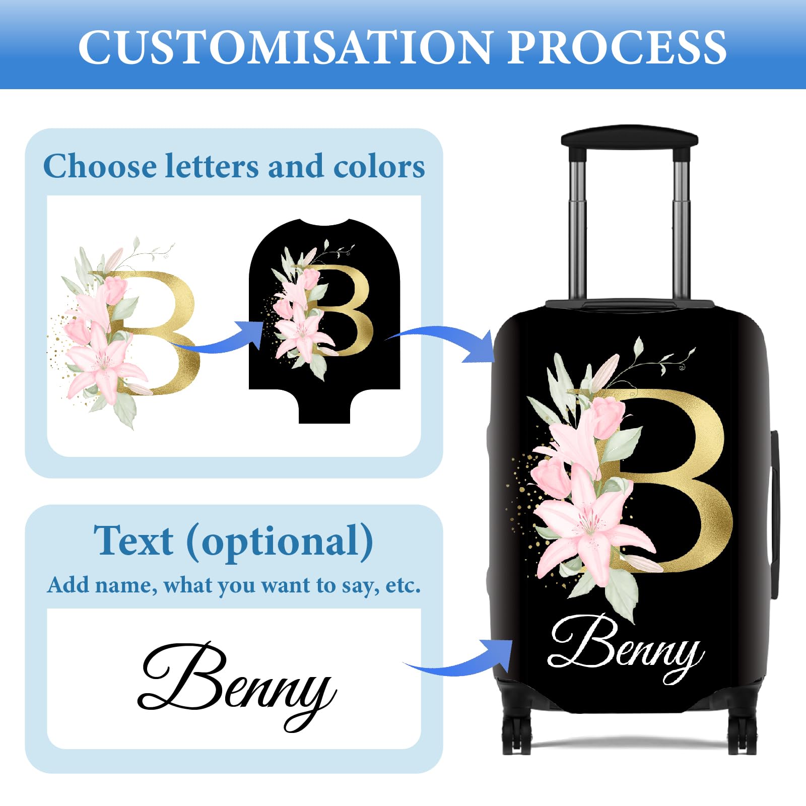 TOPCARPENTER Custom Floral Letter Luggage Cover - Elastic Washable Suitcase Covers for Luggage,Personalized Luggage Protector with Name,Travel Gifts for Men Women Couples Traveler(L)