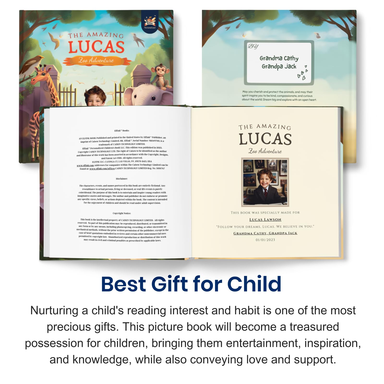 Personalized Children Story Book - Amazing Zoo Adventure - Customized Name & Photo - Baby Gifts - Kids Engaging Story - Elfink (Soft Cover)