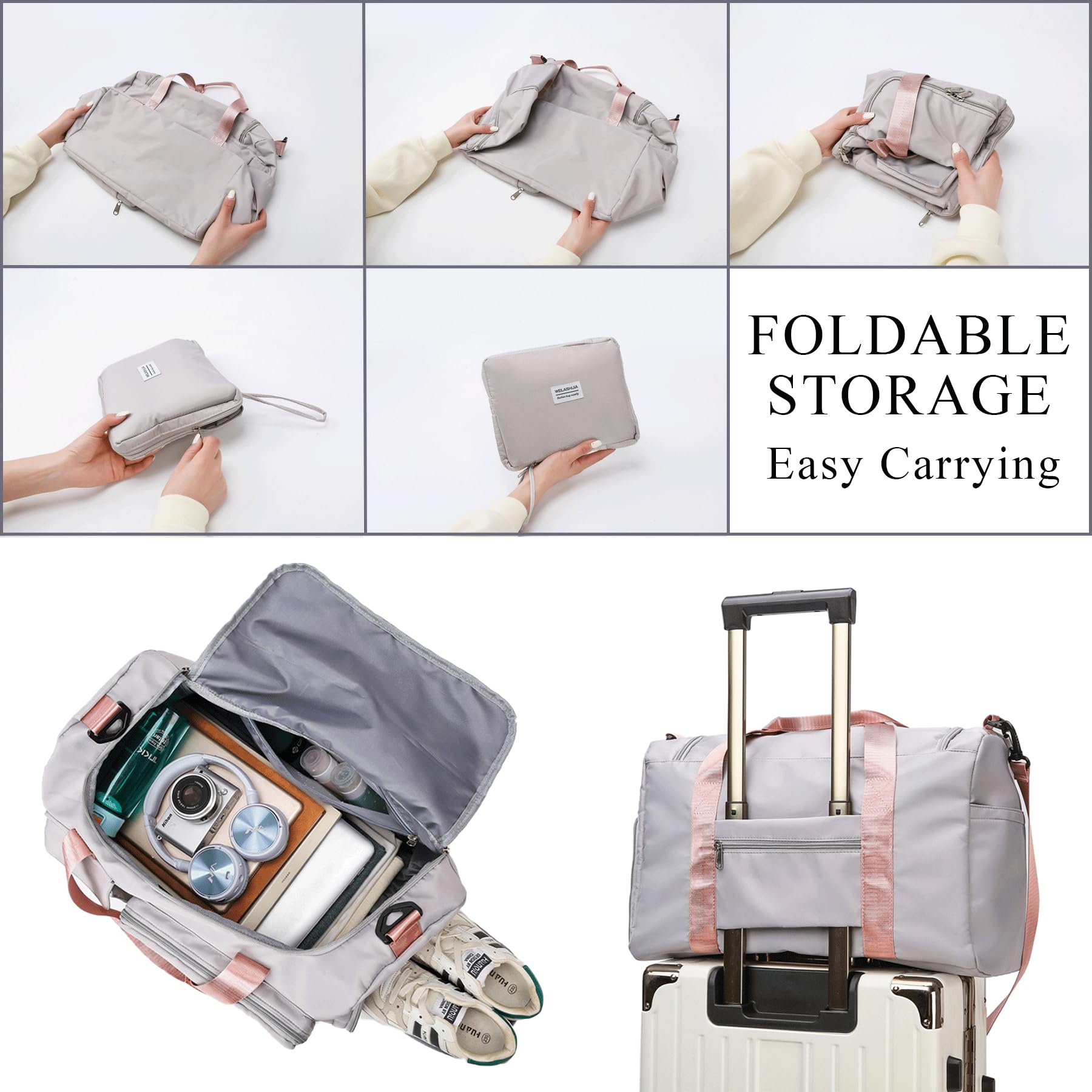 Personalized Duffle Bag Travel Bag with Embroidery Name Foldable Shoe Compartment for Sports Dance Gym