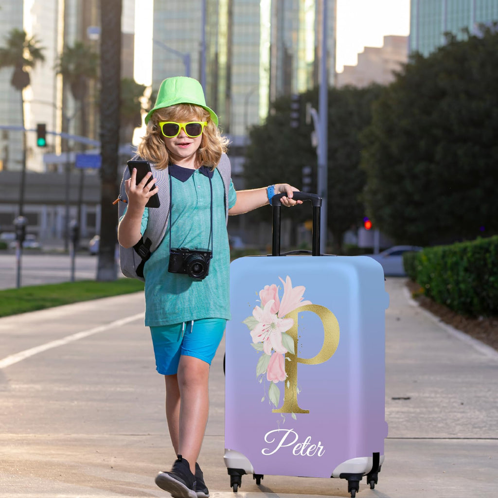 TOPCARPENTER Custom Floral Letter Luggage Cover - Elastic Washable Suitcase Covers for Luggage,Personalized Luggage Protector with Name,Travel Gifts for Men Women Couples Traveler(L)