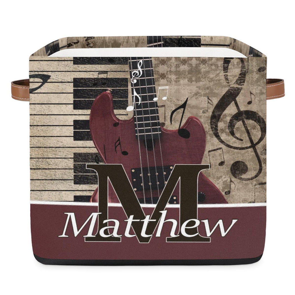Retro Music Guitar Personalized Names Storage Bins Baskets for Organizing Custom Storage Baskets Collapsible with Handles for Clothes, Toys, Blanket, Towel,Pet Stuff