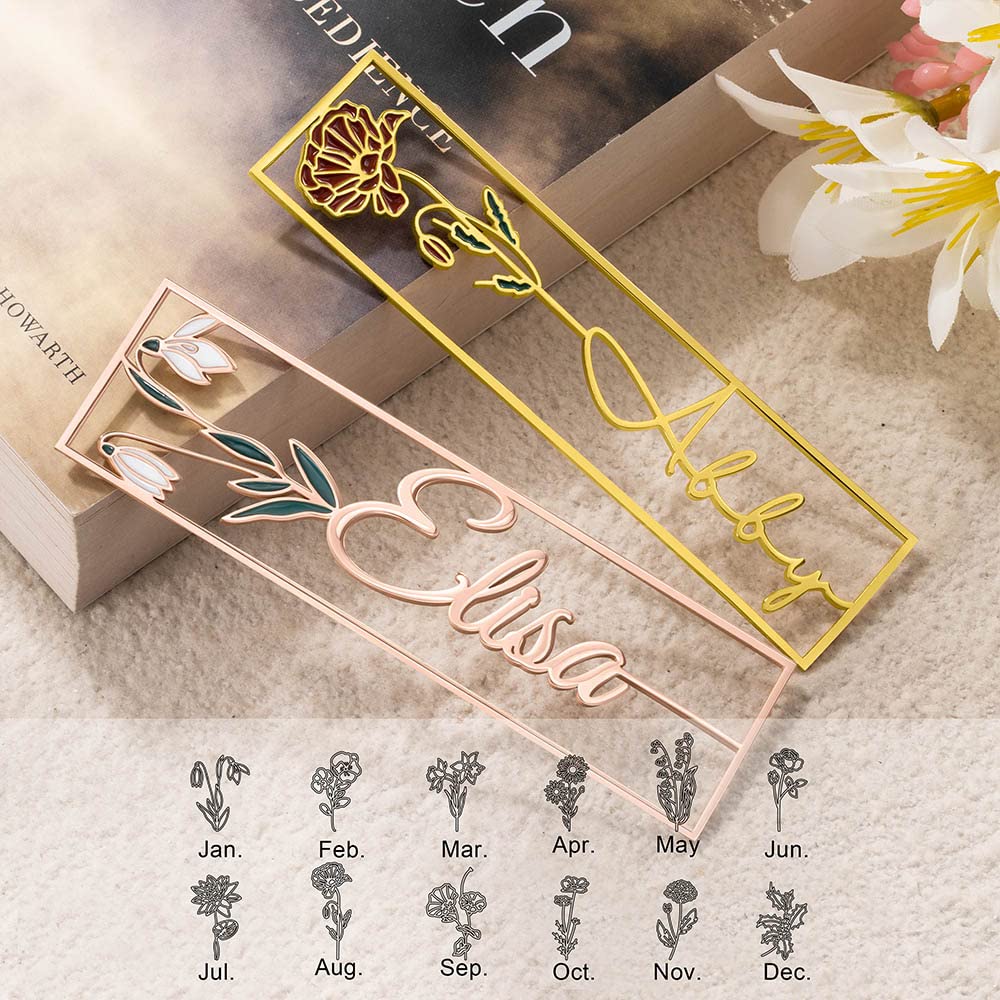 Custom Name Bookmark Birth Flower Bookmark Stainless Steel Bookmark for Women Personalized Birthday Gift for Her