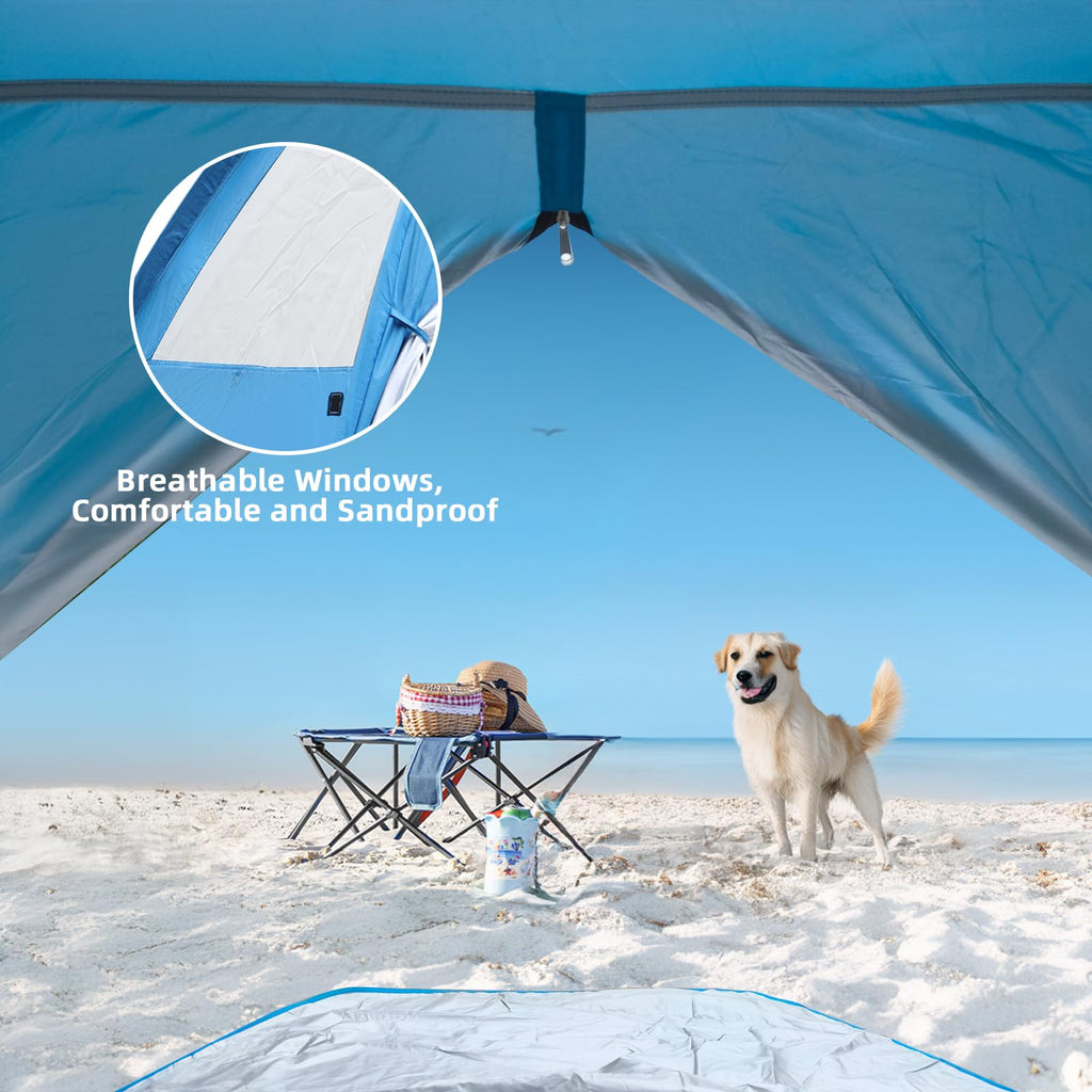 COVACURE Beach Tent Sun Shelter - Large Easy Setup Beach Tent, UPF 50+ UV Waterproof Lightweight Beach Shade Tent for 3-4 Person, Outdoor Tent for Beach, Camping, Fishing