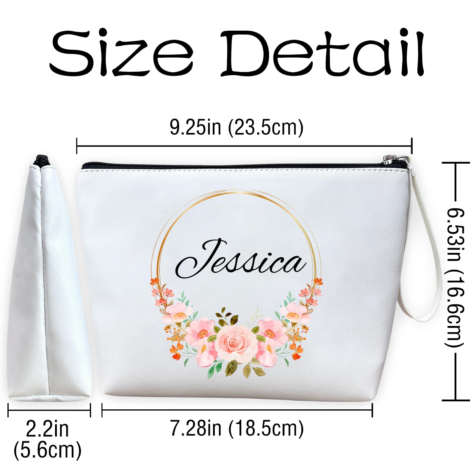 ubmpj Personalized Makeup Bag PU Leather Waterproof Custom Monogrammed Cosmetic Bag with Inner Pocket Gift for Wedding Birthday Christmas Bride Bridesmaid Friends