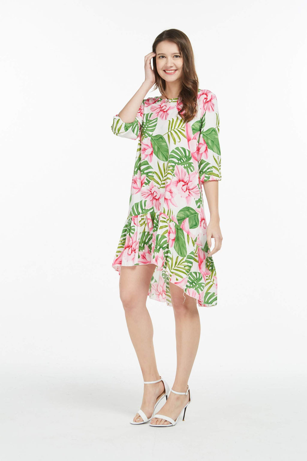 Matchable Family Hawaiian Luau 3/4 Sleeve Dress, Lotus and Orchid, Women, Small