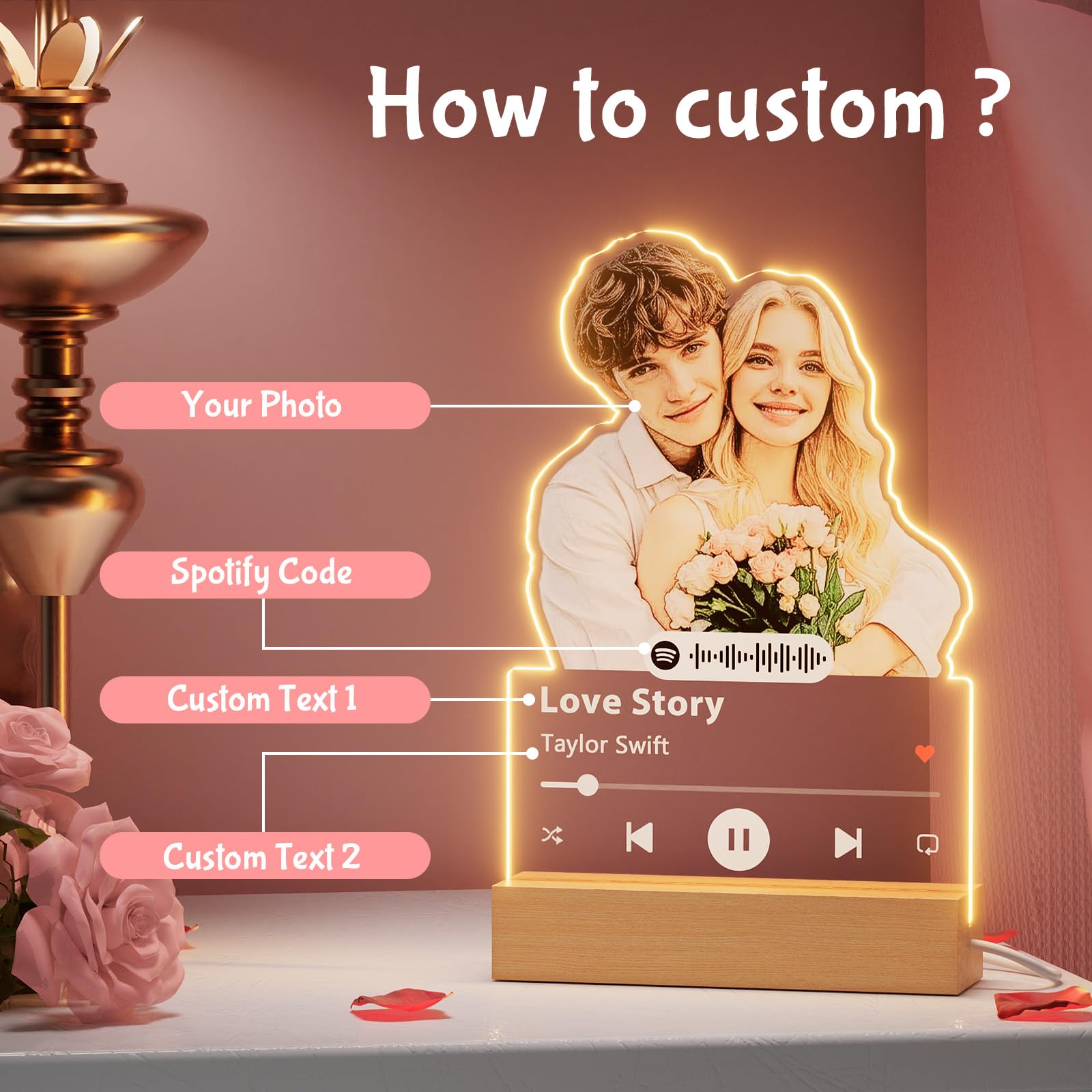 witfox Personalized Gifts for Boyfriend Girlfriend - Customized Photo Gifts for Him Her, Spotify Plaque Custom Picture Frame Gifts, Personalized Anniversary Birthday Valentines Day Gifts for Couple