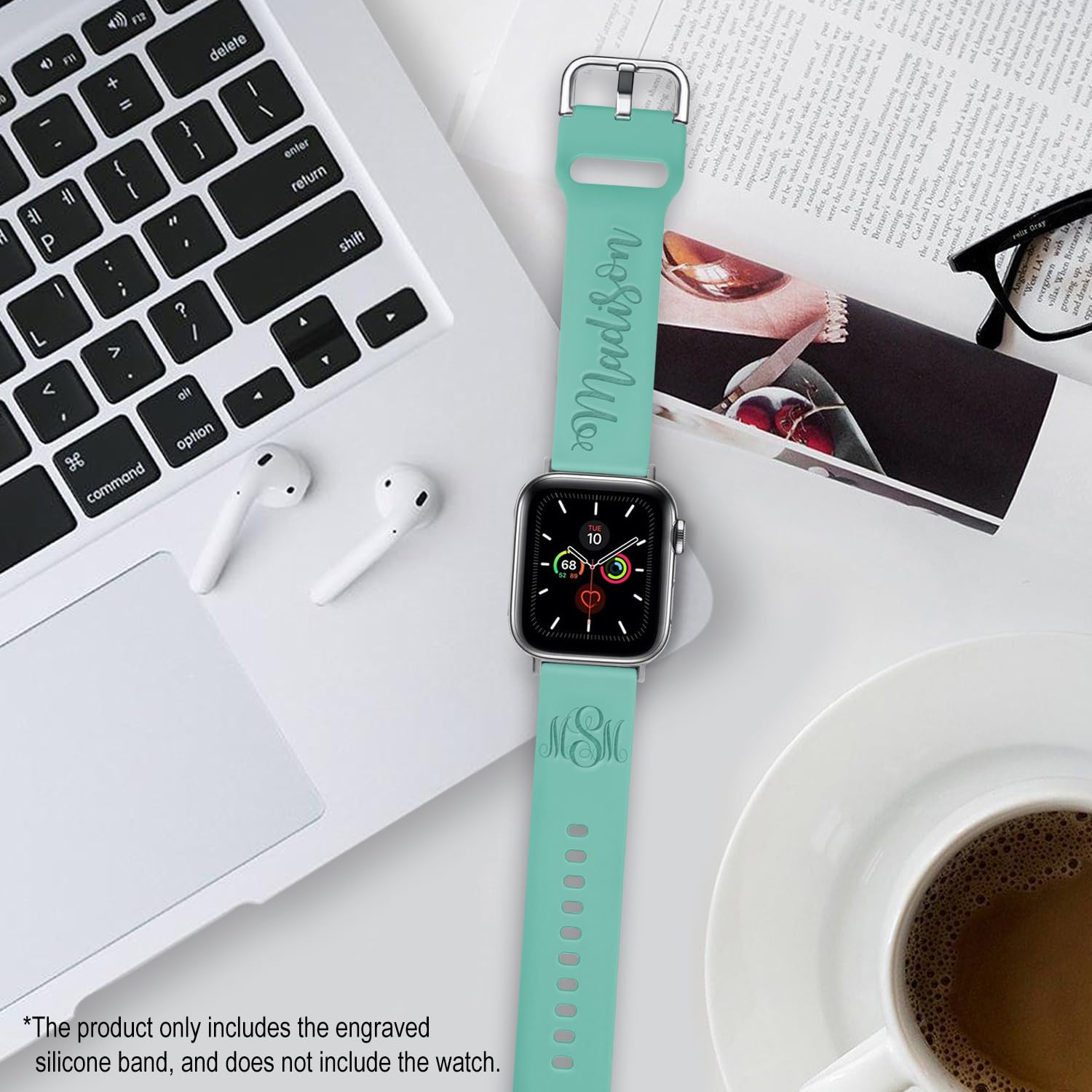 Custom Personalized Bands Compatible with Apple Watch 38mm 40mm 42mm 44mm, Name Monogram Laser Engraved Gift Soft Silicone Sport Loop Replacement Wrist Strap for iWatch Series 9/8/7/SE/6/5/4/3/2/1