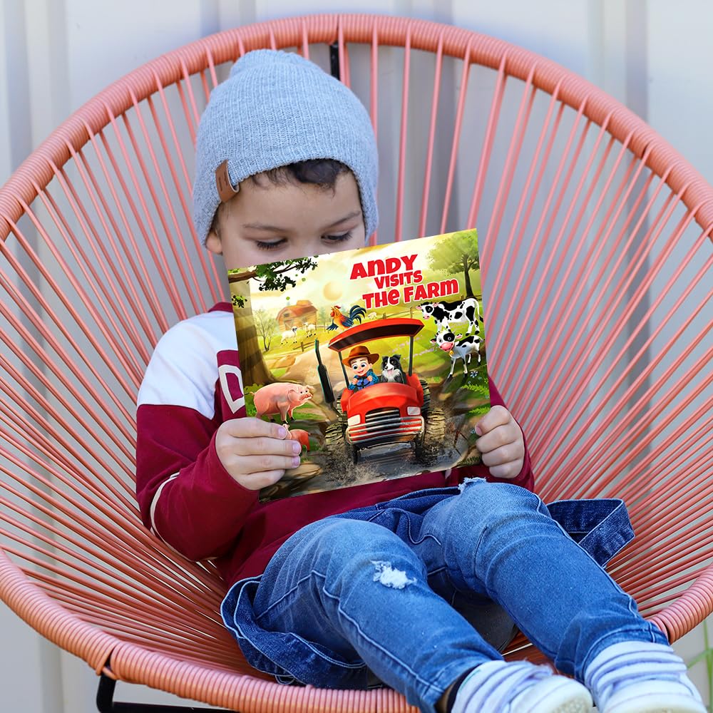 Personalized Storybooks by Dinkleboo - Visits The Farm - Your Child Joins Mr. Gray On A Trip Around The Farm - for Children Aged 0 to 8 Years Old - Soft Cover - Smooth, Glossy Finish (8"x 8")