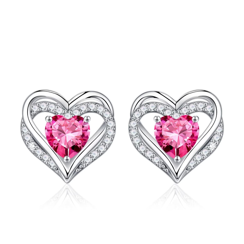Iefil Earrings for Women, 925 Sterling Silver October Birthstone Sapphire Heart Stud Earrings Gifts for Wife Mothers Day Anniversary Valentines Day Birthday Gifts for Women Her Wife Jewelry