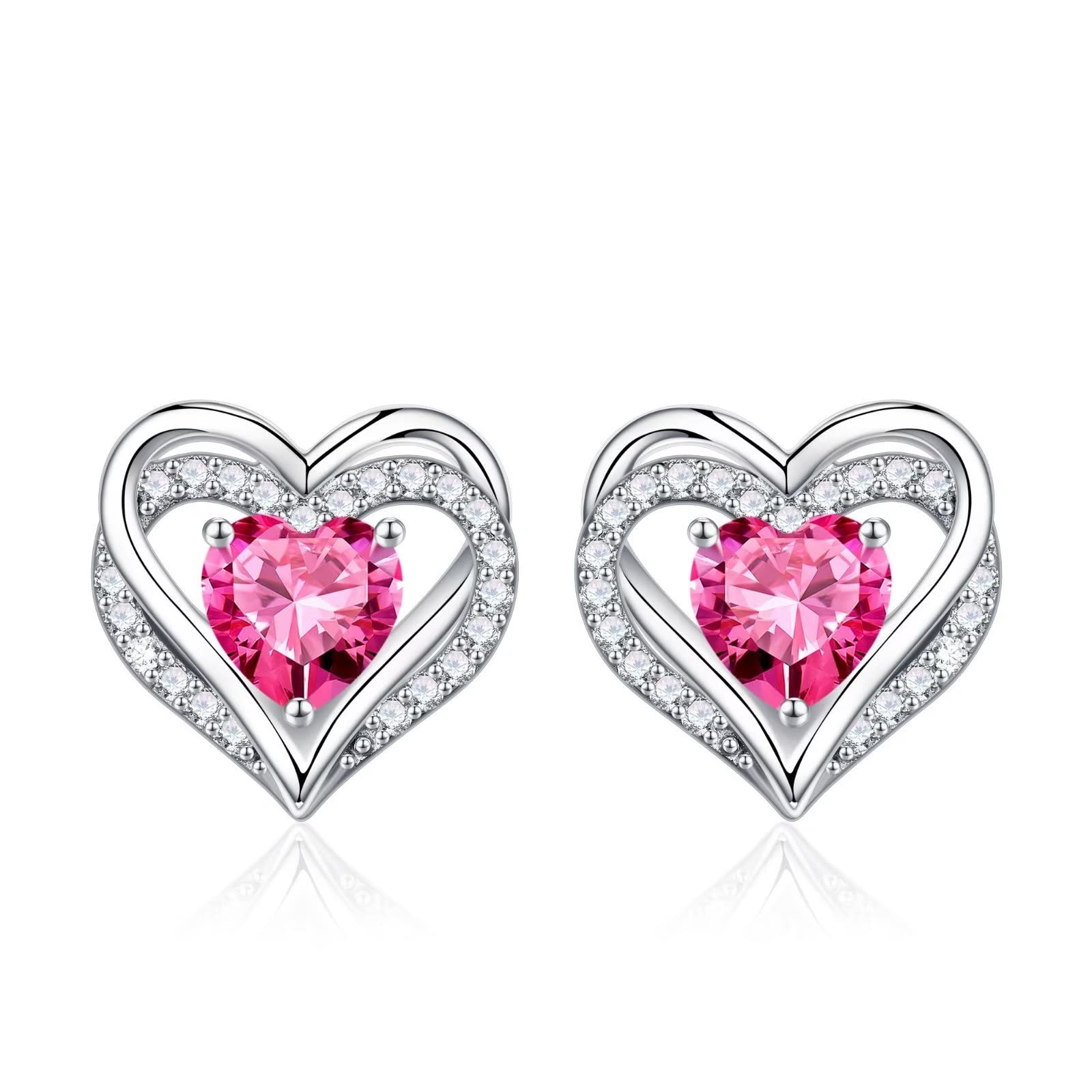 Iefil Earrings for Women, 925 Sterling Silver October Birthstone Sapphire Heart Stud Earrings Gifts for Wife Mothers Day Anniversary Valentines Day Birthday Gifts for Women Her Wife Jewelry