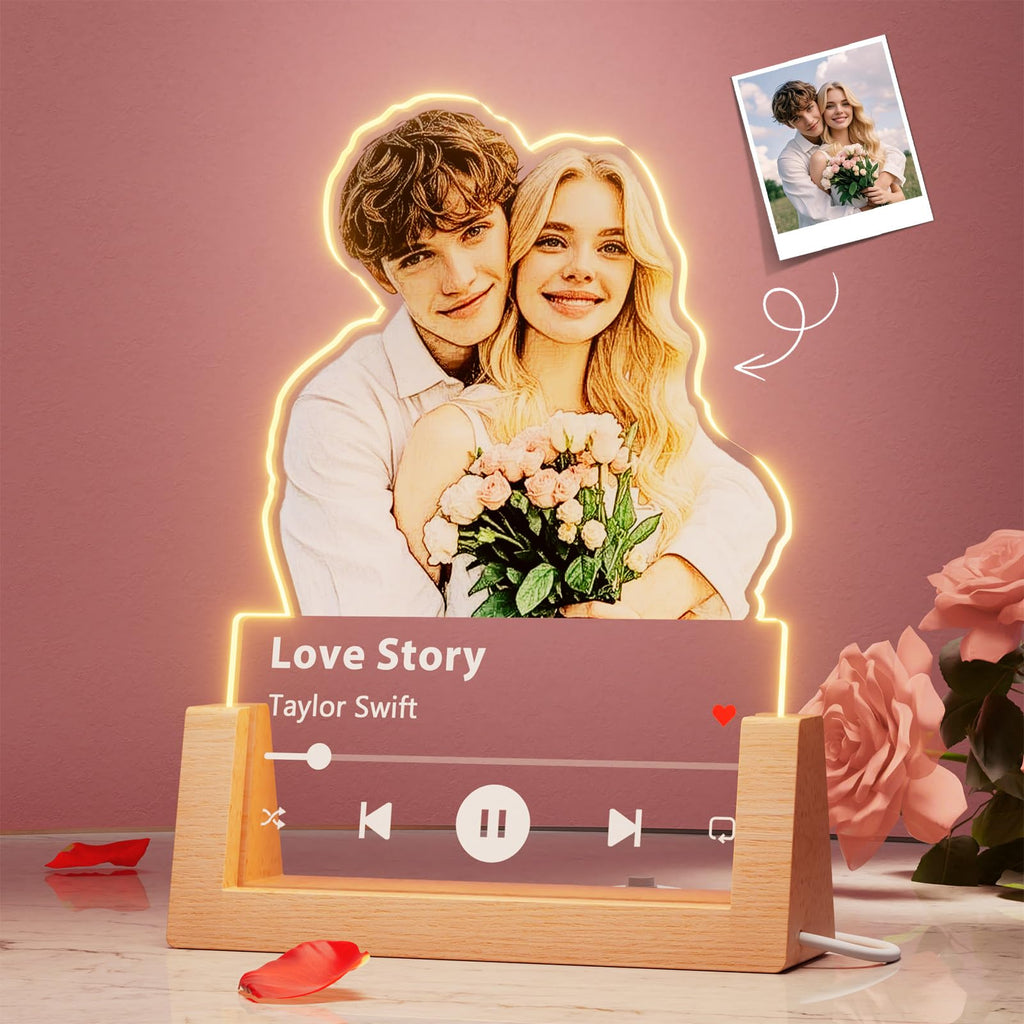 witfox Personalized Gifts for Boyfriend Girlfriend - Customized Photo Gifts for Him Her, Spotify Plaque Custom Picture Frame Gifts, Personalized Anniversary Birthday Valentines Day Gifts for Couple