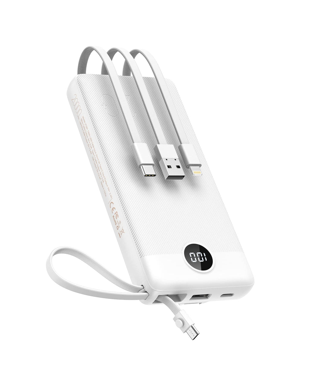 VEEKTOMX Power Bank with Built in Cables 20000mAh, Portable Charger for iPhone, USB C LED Display External Battery iPhone Charger Compatible with iPhone, iPad, Samsung and Android Devices for Travel