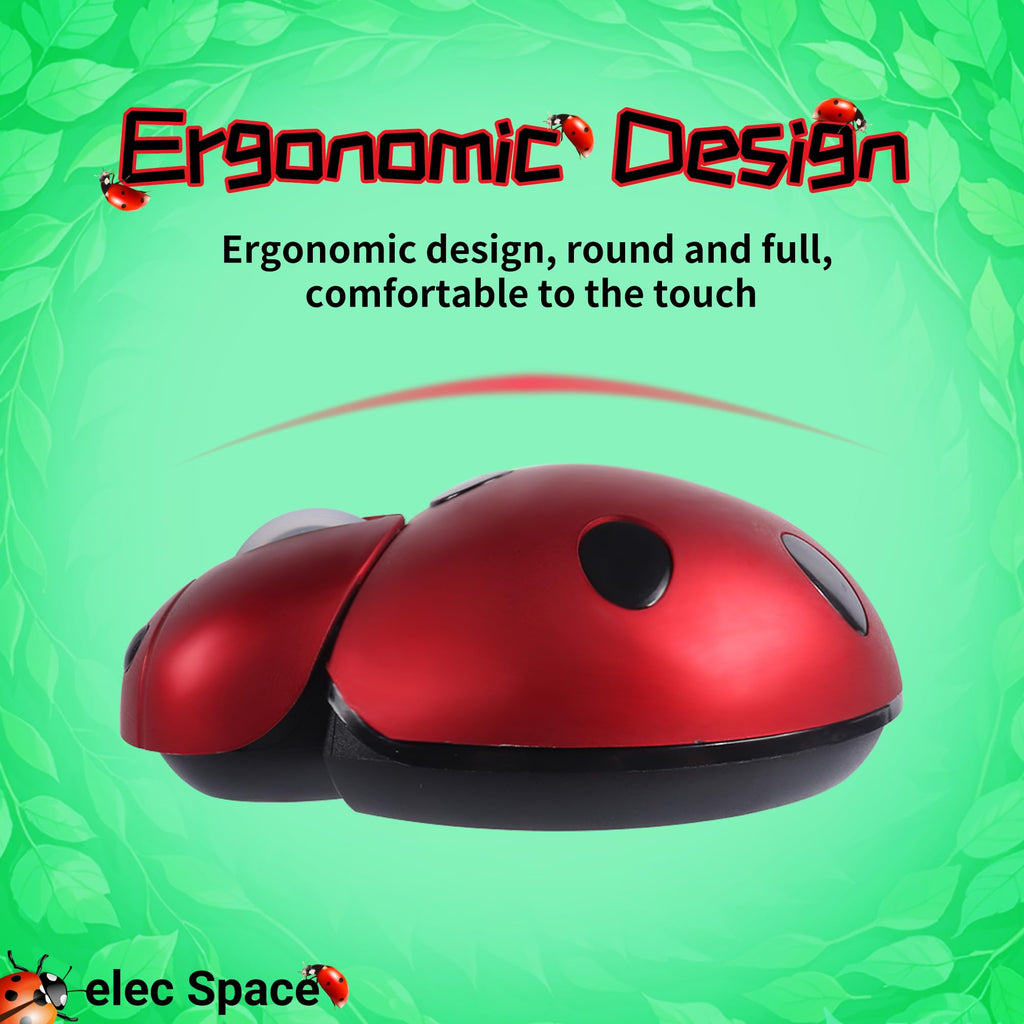 elec Space Mini Small Wireless Mouse for Kids, Cute Animal Ladybug Shape 3000DPI Portable Mobile Optical Mouse with USB Receiver Cordless Mouse for PC Mac Laptop Computer Notebook (Red)
