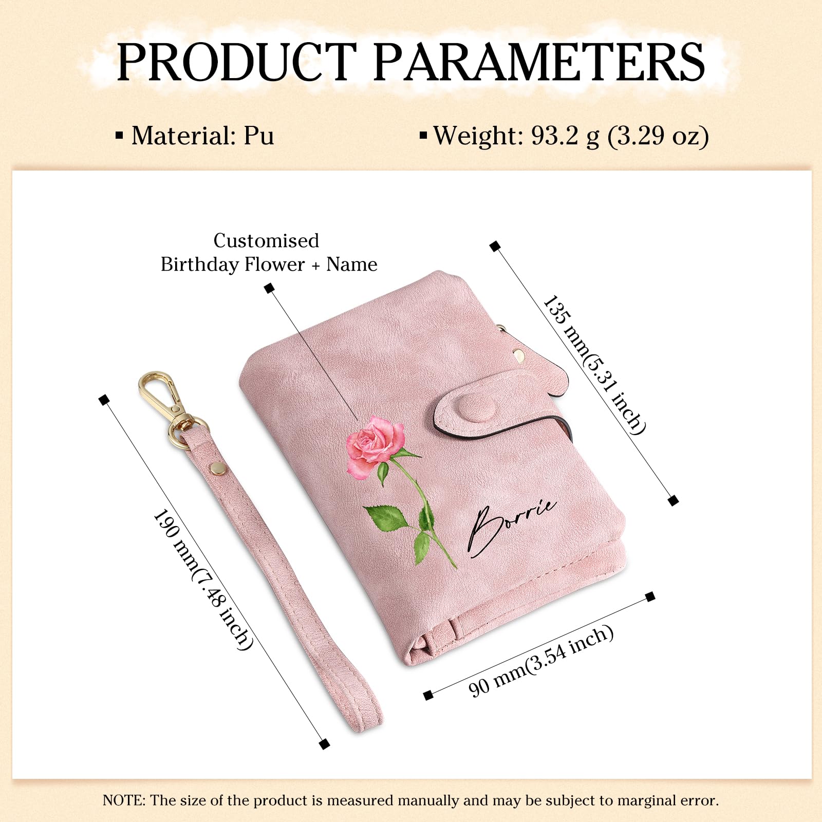 Aiemghsde Personalized Custom Wallet with Birth Flower & Name for Women Mom Credit Card Wallet With Wrist Strap Birthday Gifts for Mothers Day (Pink)