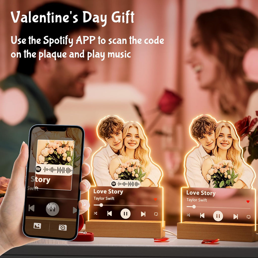 witfox Personalized Gifts for Boyfriend Girlfriend - Customized Photo Gifts for Him Her, Spotify Plaque Custom Picture Frame Gifts, Personalized Anniversary Birthday Valentines Day Gifts for Couple