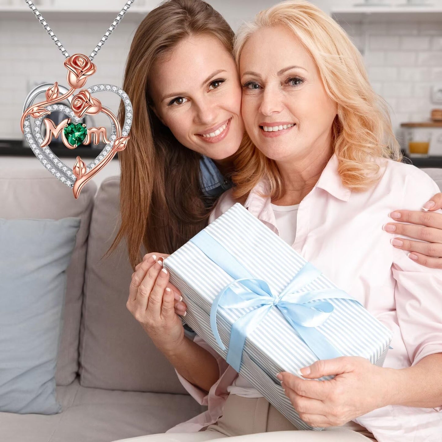 Iefil Mothers Day Gifts for Mom - Mom Birthday Gifts, Mom Necklace, New Mom/Bonus Mom/Mother in law Mothers Day Gifts, Jewelry Gifts for Mom | Emerald Necklace, May Birthstone Jewelry