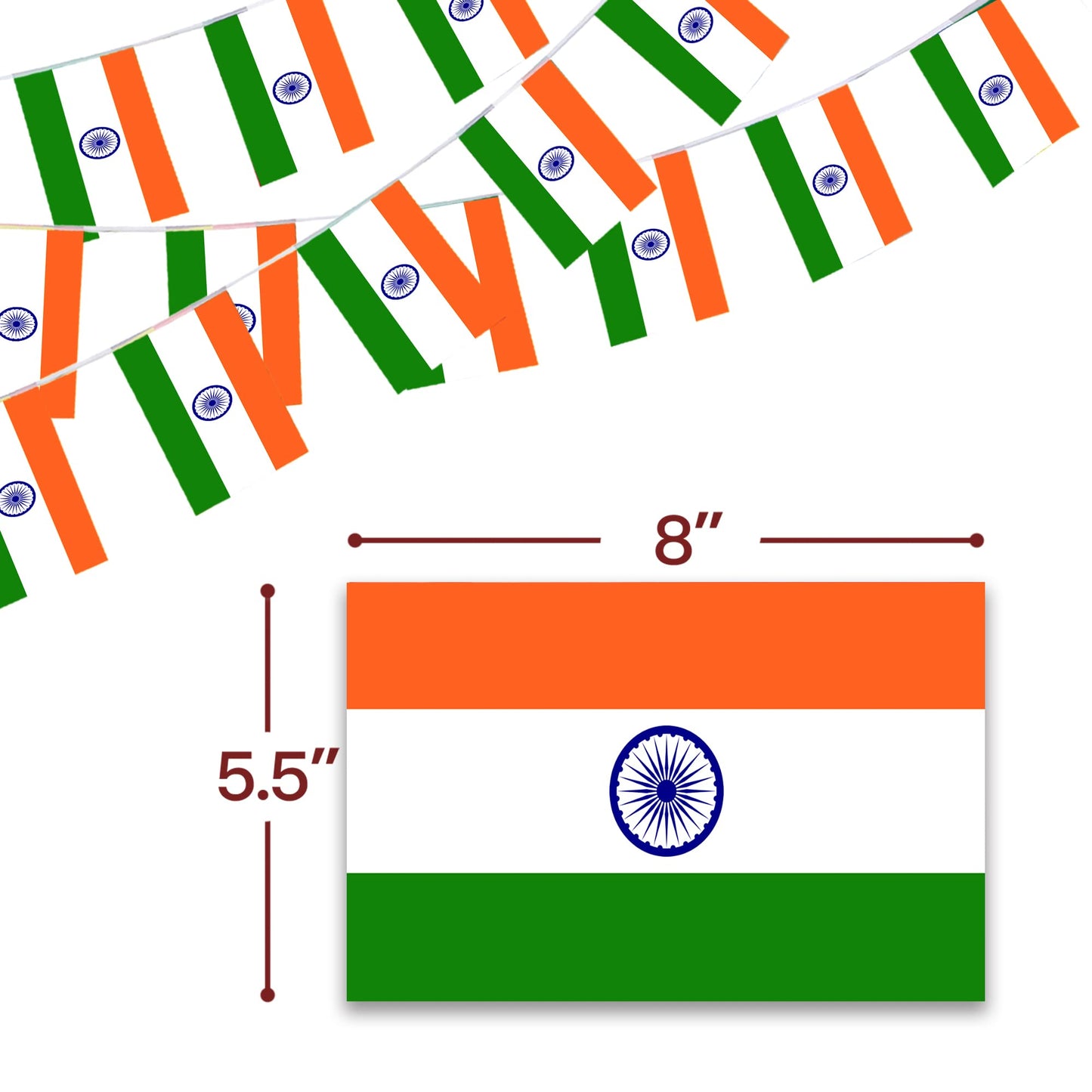 Anley India String Flag Pennant Flags, Patriotic Events 15th of August Indian Independence Day Decoration Sports Bars - 33 Feet 38 Flags