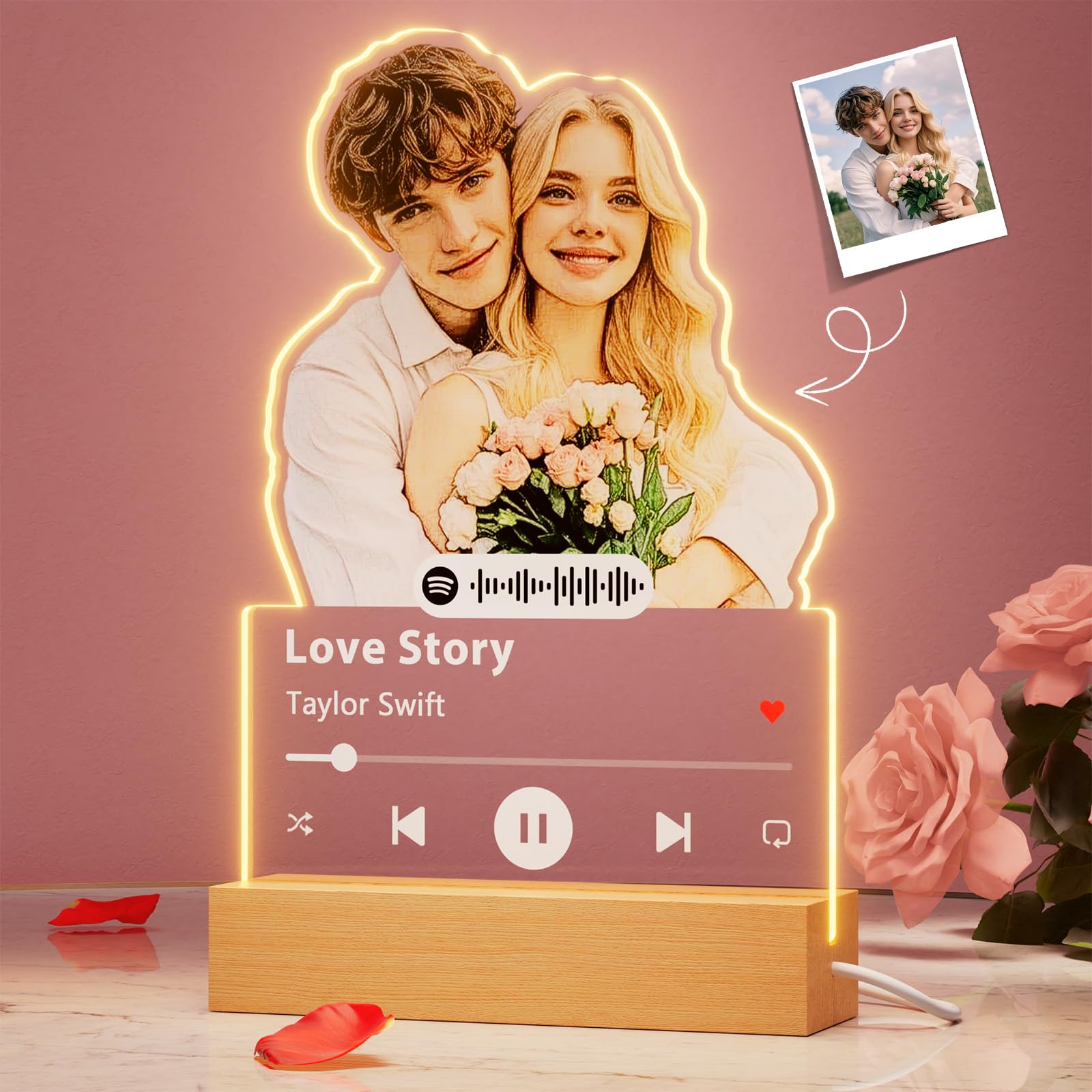 witfox Personalized Gifts for Boyfriend Girlfriend - Customized Photo Gifts for Him Her, Spotify Plaque Custom Picture Frame Gifts, Personalized Anniversary Birthday Valentines Day Gifts for Couple