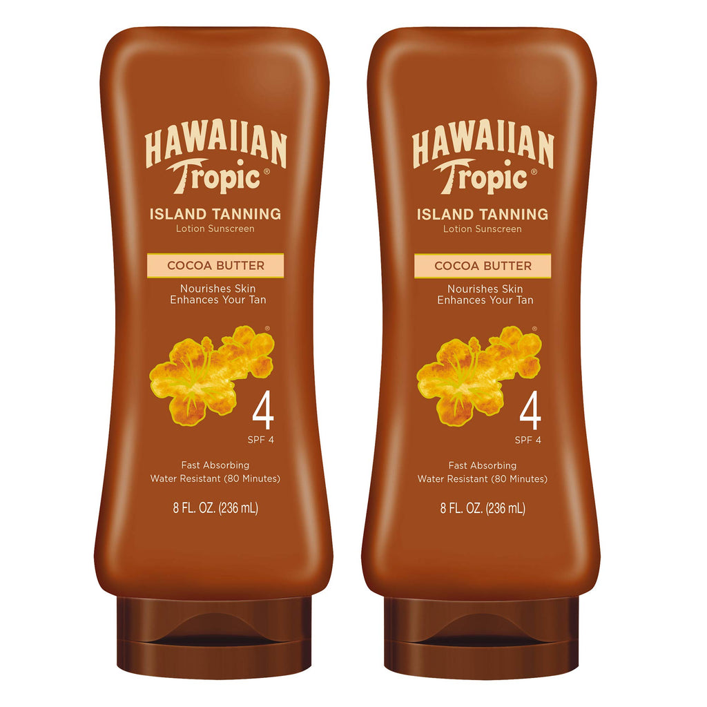 Hawaiian Tropic Island Tanning Lotion Sunscreen SPF 4, 8oz | Outdoor Tanning Lotion with SPF, SPF 4 Sunscreen, Oxybenzone Free Sunscreen, 8oz, Twin Pack