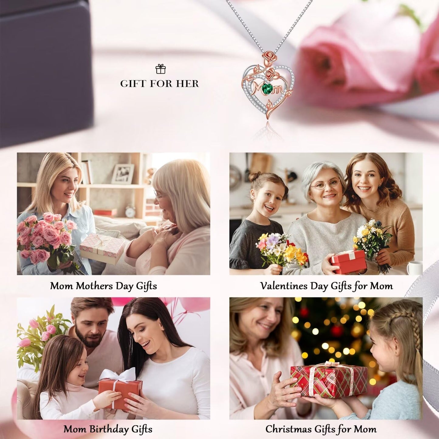 Iefil Mothers Day Gifts for Mom - Mom Birthday Gifts, Mom Necklace, New Mom/Bonus Mom/Mother in law Mothers Day Gifts, Jewelry Gifts for Mom | Emerald Necklace, May Birthstone Jewelry