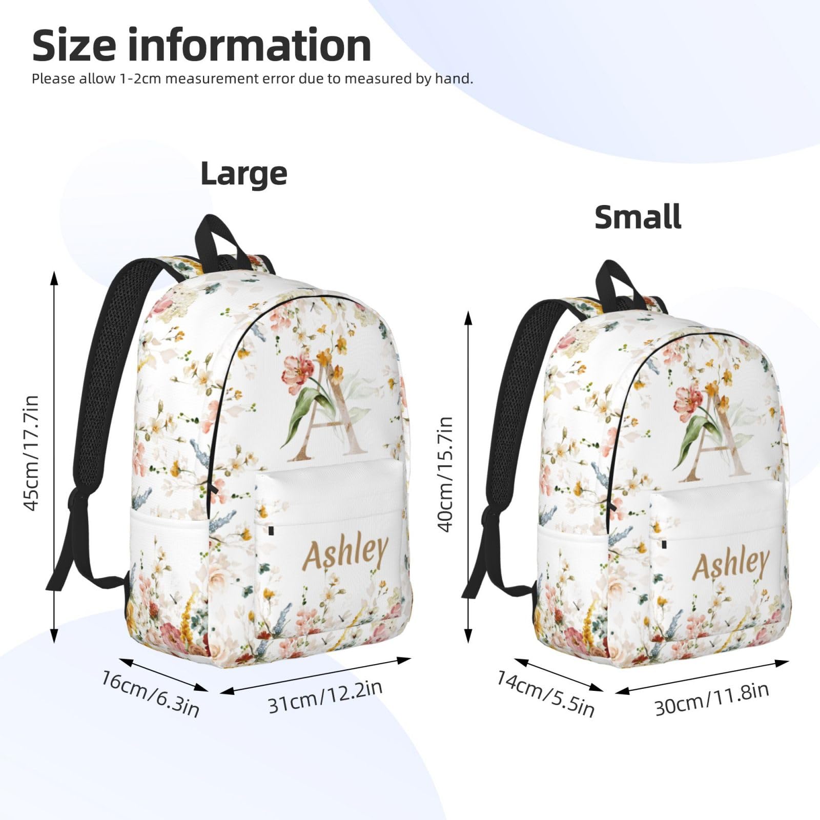 UJDUYSD Personalized Backpack for Girls Boys, Custom Backpacks with Name, Customized Flowers School Bookbags for Kids, Personalized Casual Bookbags for Back to School Travel Picnic 15"