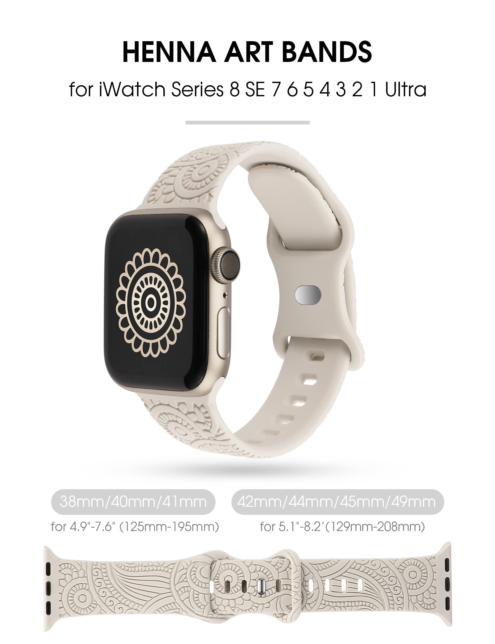 TOYOUTHS Boho Engraved Band Compatible with Apple Watch Band 42mm 41mm 40mm 38mm Women Men, Bohemian Designer Sport Soft Silicone Fancy Dressy Fashion Straps for iWatch Series 10/9/SE/8/7/6/5/4/3/2/1