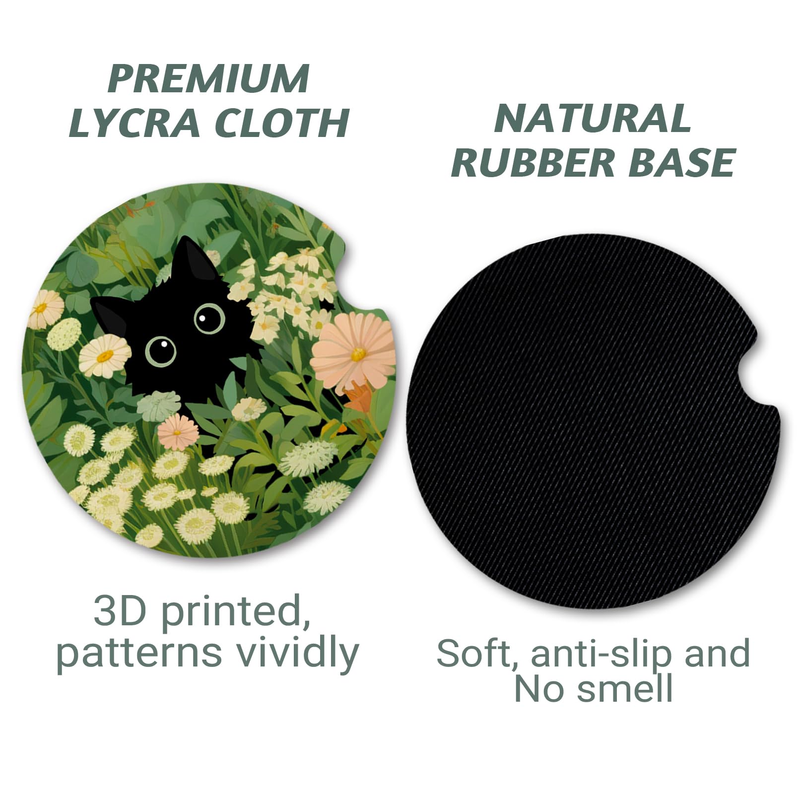 Car Coasters for Cup Holders，Car Cup Holder Coasters, 2 Pack Cup Holder Coasters for Car, Anti Slip Rubber Car Cup Mat with A Finger Notch, Car Interior Accessories for Women Men 2.75" Cute Cat
