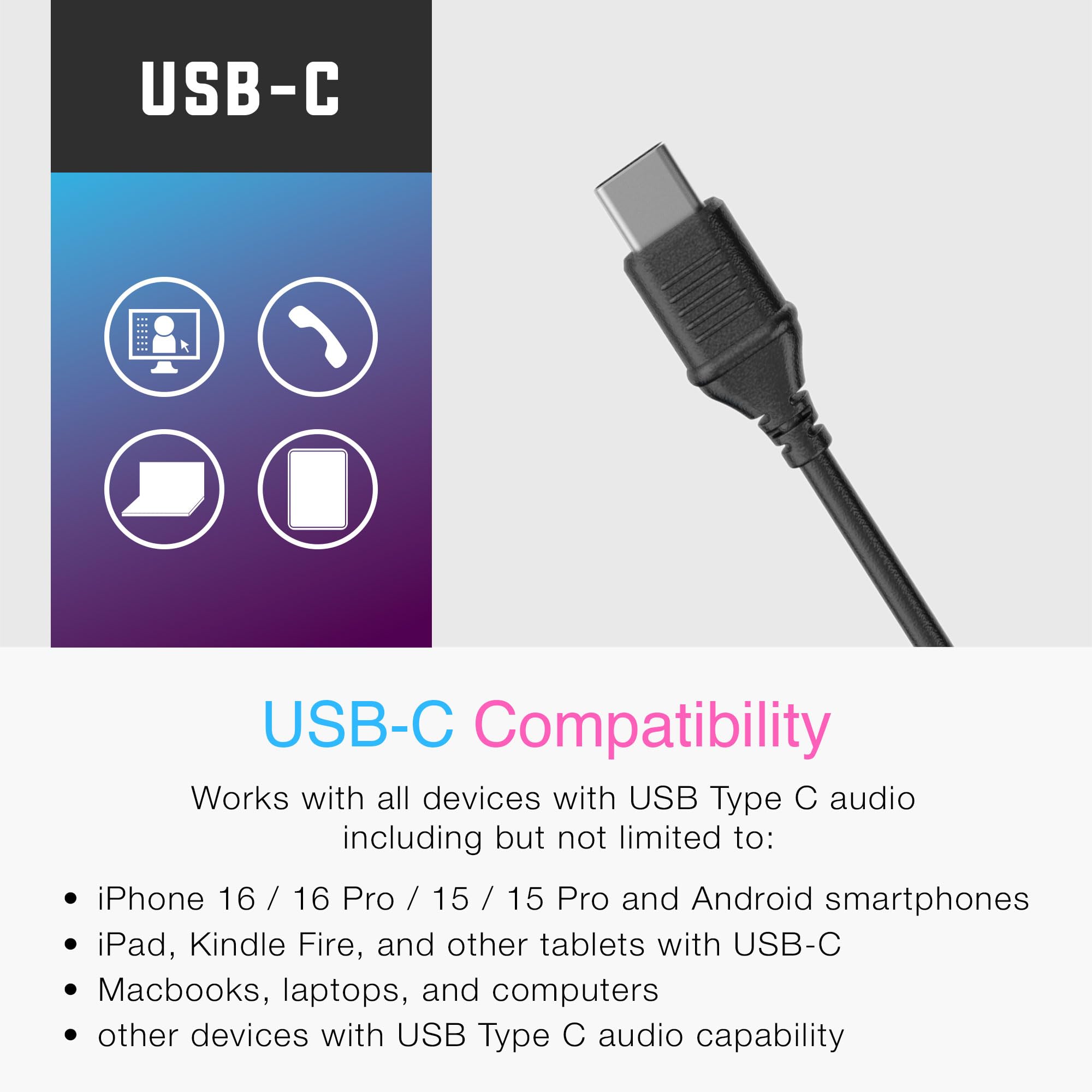 MEE audio KidJamz KJ55 Personalized USB-C Safe Listening Wired Headphones for Kids with Custom LED-Backlit Design, Volume Limiter, & Microphone for iPhone 15, iPad, & USB Type C Devices (Black)