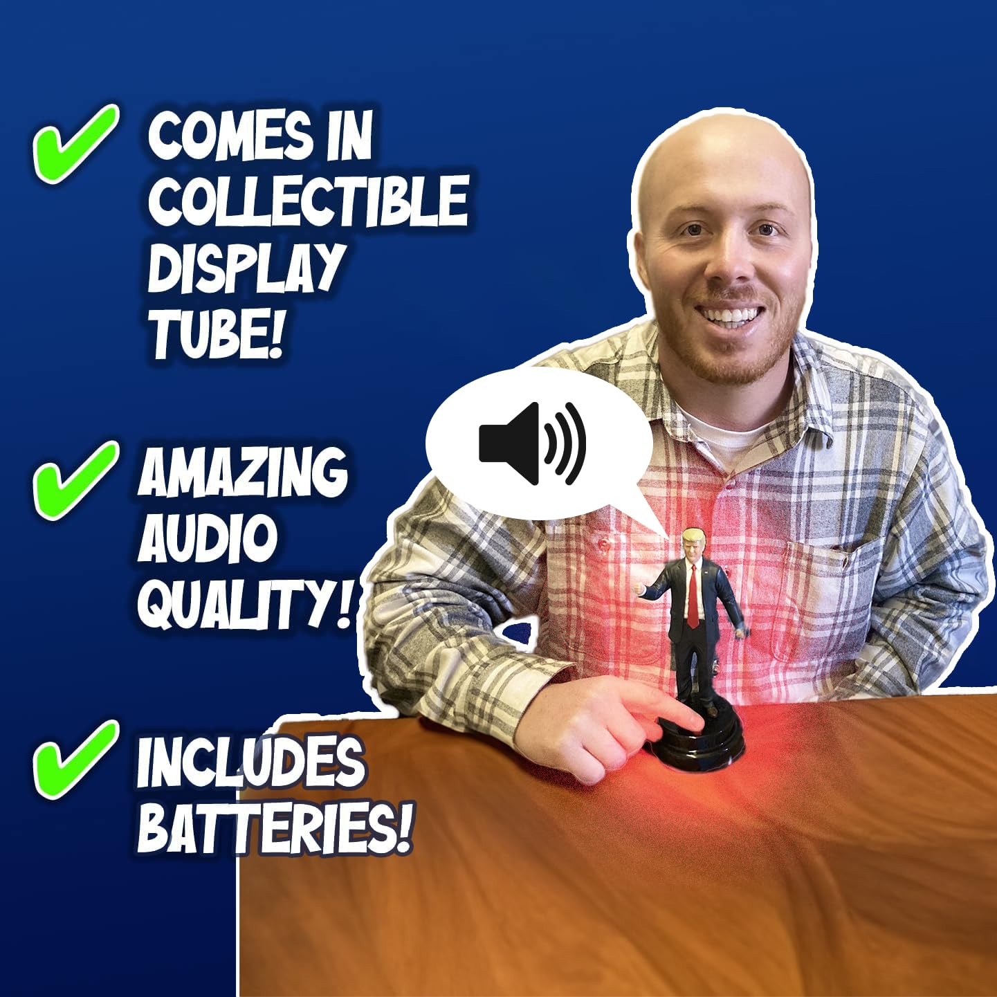 OUR FRIENDLY FOREST Talking Donald Trump Figure - Multiple Lines in Real Voice, Patriotic Desktop Collection, USA Bobblehead, Political Office Desk Decor, American Novelty Present